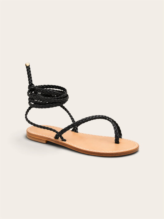 Black Gaia leather Capri sandals handmade by A•MANO Capri
