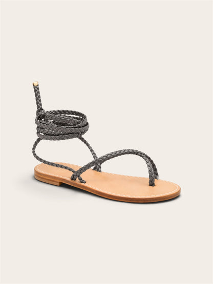 Gunmetal Gaia leather Capri sandals handmade by A•MANO Capri