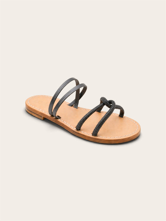 Gunmetal Luna leather Capri sandals handmade by A•MANO Capri