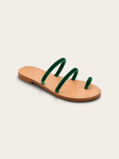 Selene Emerald Velvet Capri sandals handmade by A•MANO Capri